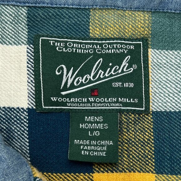 Woolrich Men's Yellow/Blue Long Sleeve Flannel Plaid Button Down Size L - Picture 4 of 11